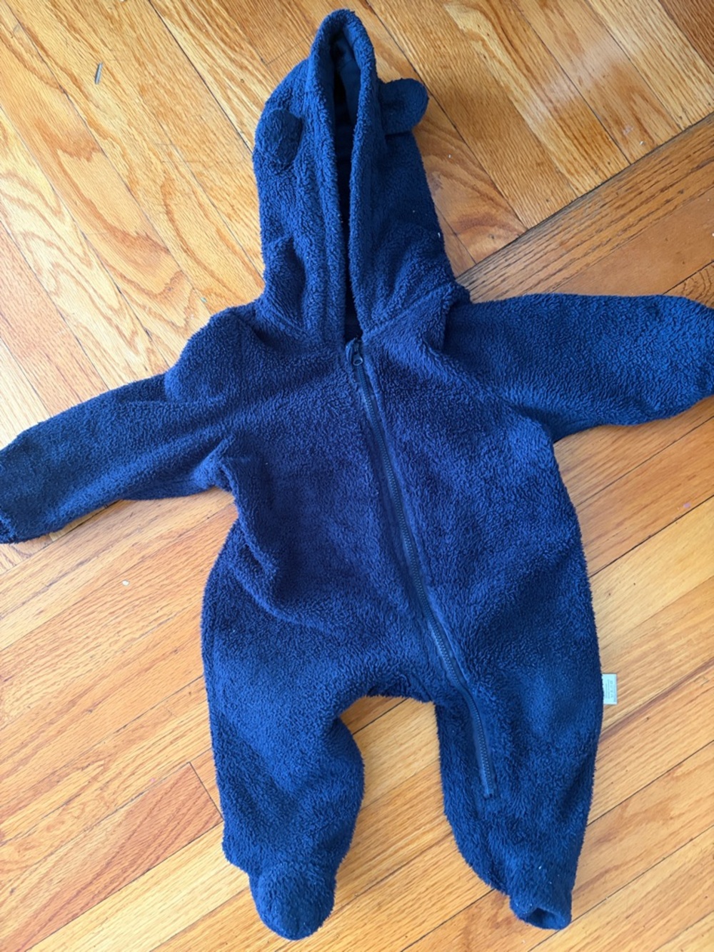 9monthBaby Navy Fleece Hooded One-Piece Romper